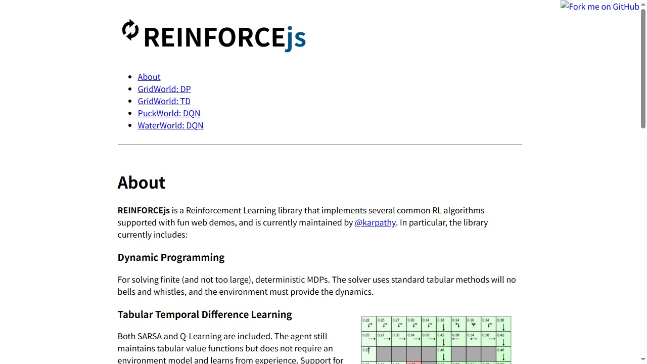 REINFORCEjs (강화학습 알고리즘 데모)